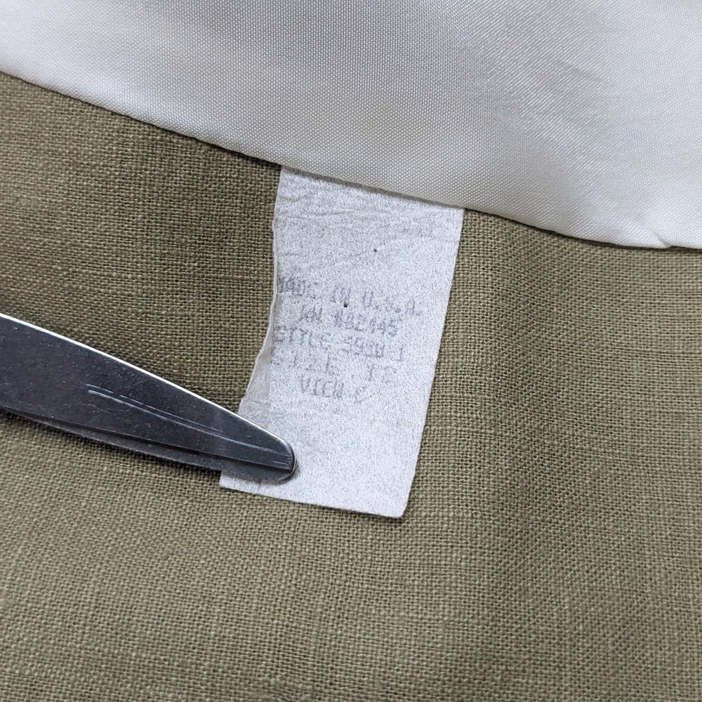Vintage 90s Linen 2-Pc Pant Suit Set Sz 12 Khaki Wide Leg Shawl Collar Blazer - Picture 9 of 16